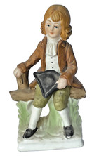 Bisque porcelain figurine Boy with tricorn 3-cornered hat 5" vintage ornament