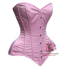 Satin Corset Baby Pink Women's Overbust Waist Training Double Steel Boned Corset