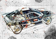 Lancia Rallye  Technical Line Drawing Cutaway Art Poster Print
