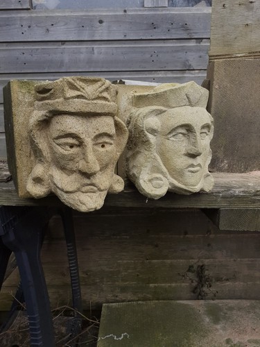 Old stone carving - old, pair