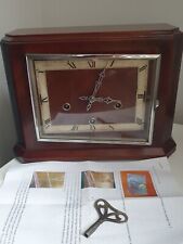 Working Vintage Mahogany Wooden Mantel Clock With Key 
