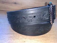 Black Fishing pattern Belt Italian Leather Jeans Belt Press Stud 38mm wide F4