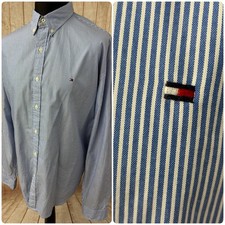 Tommy Hilfiger Mens XXL 2XL Long Sleeve Shirt Blue White Stripe Nautical Regatta