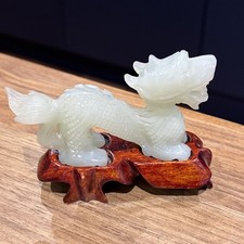 Chinese Jade Dragon On Stand Approx 10x9cm