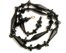 Vintage Whitby Jet Carved Bead Necklace Graduated 23" long