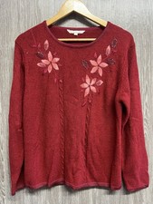 Elizabeth Scott Knit Jumper Red Embroidery Floral Size Small/Medium