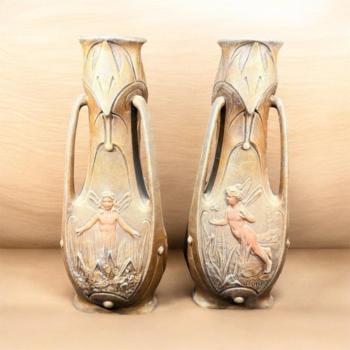 Pair art nouveau vases - pair, with