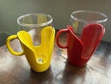 Pair Of Vintage Retro JAJ Pyrex Drink Ups Red & Yellow Cups Glasses VW Campervan