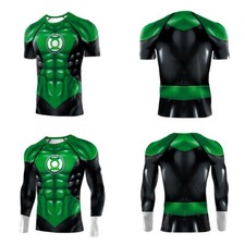 Cosplay Green Lantern 3D T-Shirt Superhero Mens Tight Sports Tops Tee Costumes