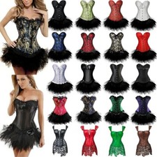 Women Basque Burlesque Fancy Dress Laces Up Top Costume Corset Tutu