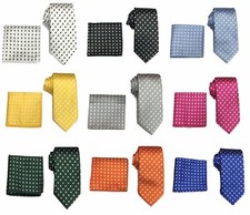 Men's Woven Polka Dot Tie & Hanky Handkerchief Pocket Square Set