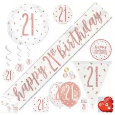 Rose Gold Age 21st & Happy Birthday Party Decorations Buntings Banners Balloons