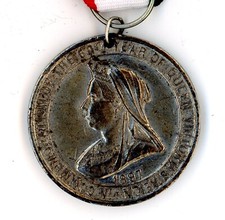 Queen Victoria Diamond Jubilee medal medallion crossed flags antique #2 history