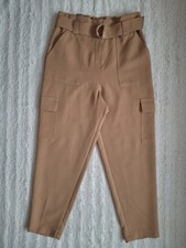 TU Women's Beige Cargo Trousers with A Belted Waist Size 14 BNWT