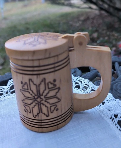 Wooden beer stein mug - beer, lid