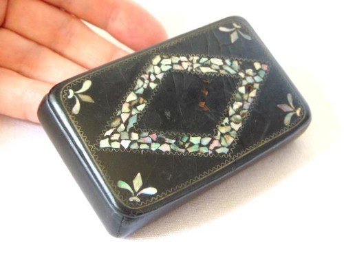 Antique paper mache snuff - antique, box