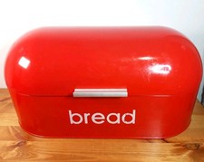 Red Metal Bread Bin Rounded