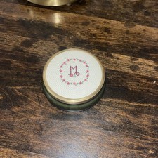 Vintage Framecraft Hand Embroidered “M” Trinket Box Made In UK