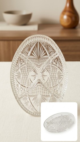Cut glass oval divided - divided, serving