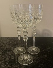 Crystal Cut Wine Hock/Claret Glasses Waterford Powerscourt Style x 3 Vintage