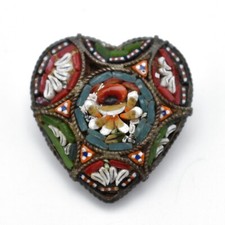 Vintage Micro Mosaic Heart Shaped Pin Brooch Italy