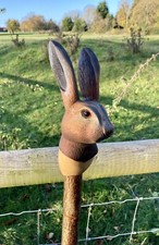 Hare Head Hand Carved in Lime wood Country Walking stick on Hazel Shank