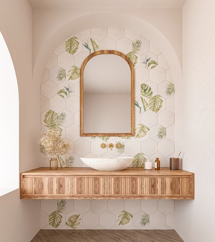 Floral ivory hexagon porcelain - floral,