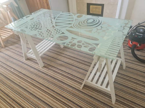 Glass top trestle desks - glass,
