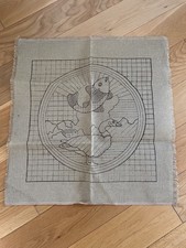 Vintage Retro Latch Hook Printed Pattern Hooked Rug Burlap Canvas 26" x 24"