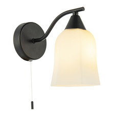 Traditional Switched Downlight Wall Light in Matte Black with Opal Glass Shad...