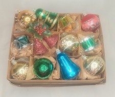 Twelve Vintage 70s-80s Retro Multicolored Shatterproof Christmas Decorations 