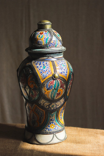 Vintage moroccan lidded vase - moroccan,