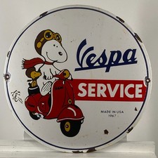 Piaggio Vespa Enamel Sign - Ø 50cm (19.7") - Rare Retro Street Garage Wall...
