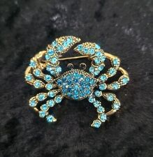 Blue Rhinestone Crab Brooch Vintage Inspired 