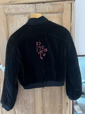 Rare Vintage United Colors Of Benetton Black Velour Cropped Bomber Jacket UK 14