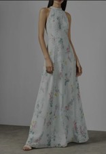 TED BAKER Dahleen Sorbet Lace Trim Halter Maxi Dress Size 3 Uk 12