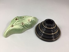 Wade Candle Holders X2-Black With Gold Trim Single Candle & Leaf Shape-6 Candles