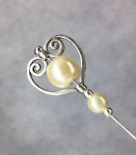 Beautiful Pearl Hat Pin Vintage Antique Tibetan Silver Style 5" & Pin Protector