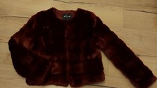 Stunning Jane Norman Sz 14 Beautiful Claret/Wine Colour Cut Faux Fur Jacket VVGC