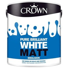 Crown Matt Emulsion 2.5L Wall Ceiling Pure Brilliant White Matt Paint LOW ODOUR