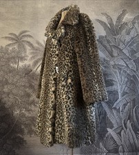 Vintage Wallis Faux Fur Swing Coat Luxury Leopard Animal Print Jacket 10 12 14