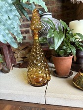 Vintage 60s Empoli Amber glass bubble genie bottle Italian with stopper 16”