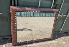 Wall Mirror Wooden Brown Leather Framed Large Vintage Style