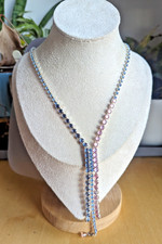 Blue & pink rhinestone lariat