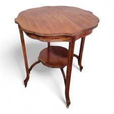 Antique mahogany carved circular scalloped top 2 tier side occasional table