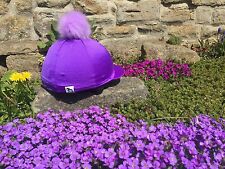 Faux Fur Pom Pom Riding Hat Silk Cover Equestrian Eventing Lilac Purple