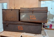 3 Original Big WW2 Metal Foot Locker/ Ammo Boxes Metal Steamer Trunks 