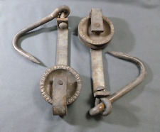 2 VTG BUTCHERS MEAT TROLLEYS HEAVY DUTY STEEL HANGING HOOKS NEW ENGLAND MONORAIL
