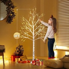 4ft Artificial White Birch Tree Light w/ 48 White Pre-Lit LED Light 120cm