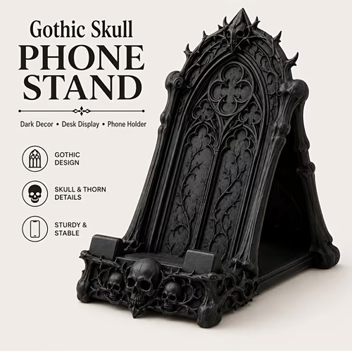 Small gothic skull phone - skull, stand